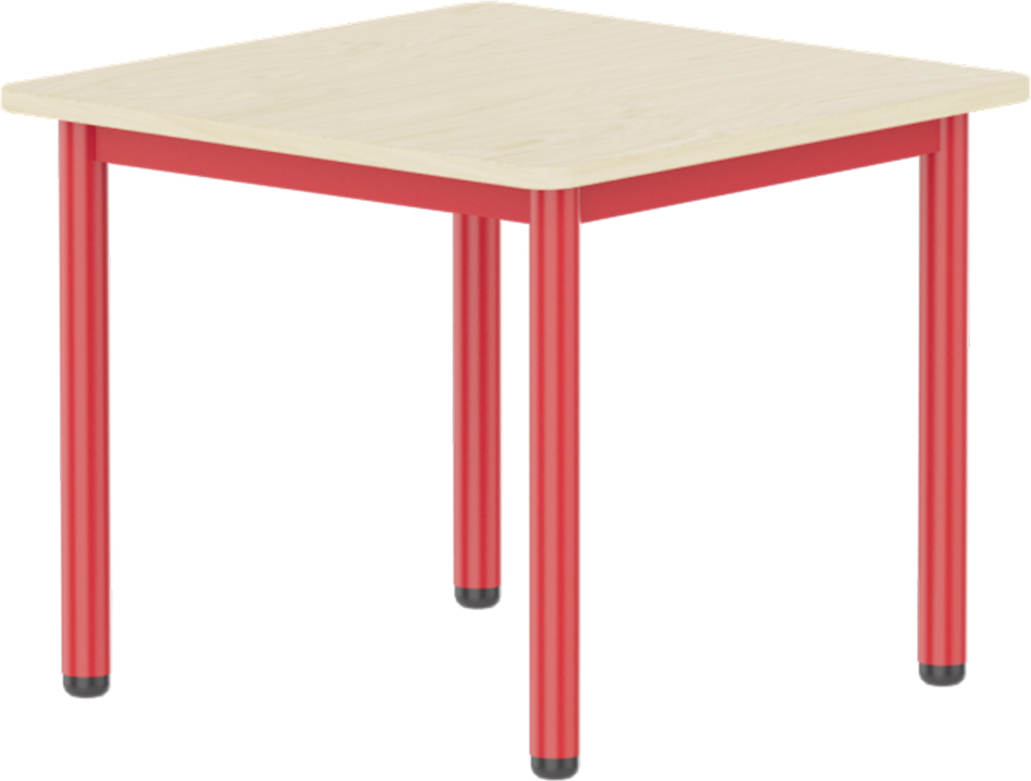 Emese juhar négyzet asztal - piros fém lábbal, 52 cm